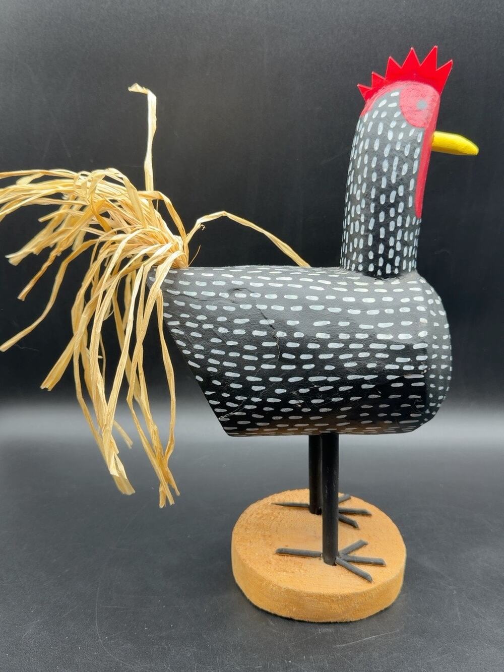 Lulu Herbert Navajo Folk Art Rooster Hand Carved Painted Wood Chicken 9"